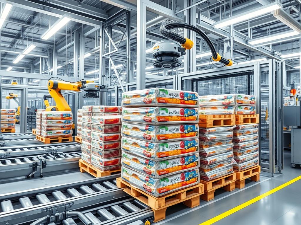 Palletizing cells in food industry Palletizing cells in food industry