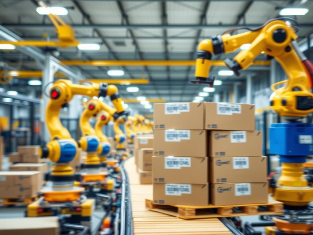 Robotic palletizers in action Robotic palletizers in action